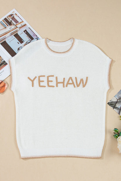 Threaded Pear YEEHAW Stitch Edge Crew Neck Sweater Top