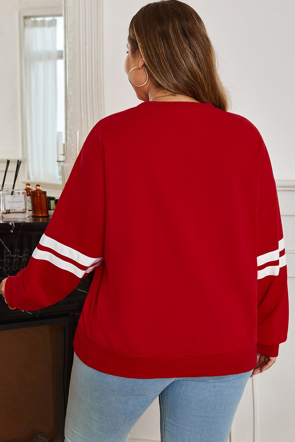 Sophia Varsity Striped Detail Sweatshirt - Light Gray / 1X - 14W-16W