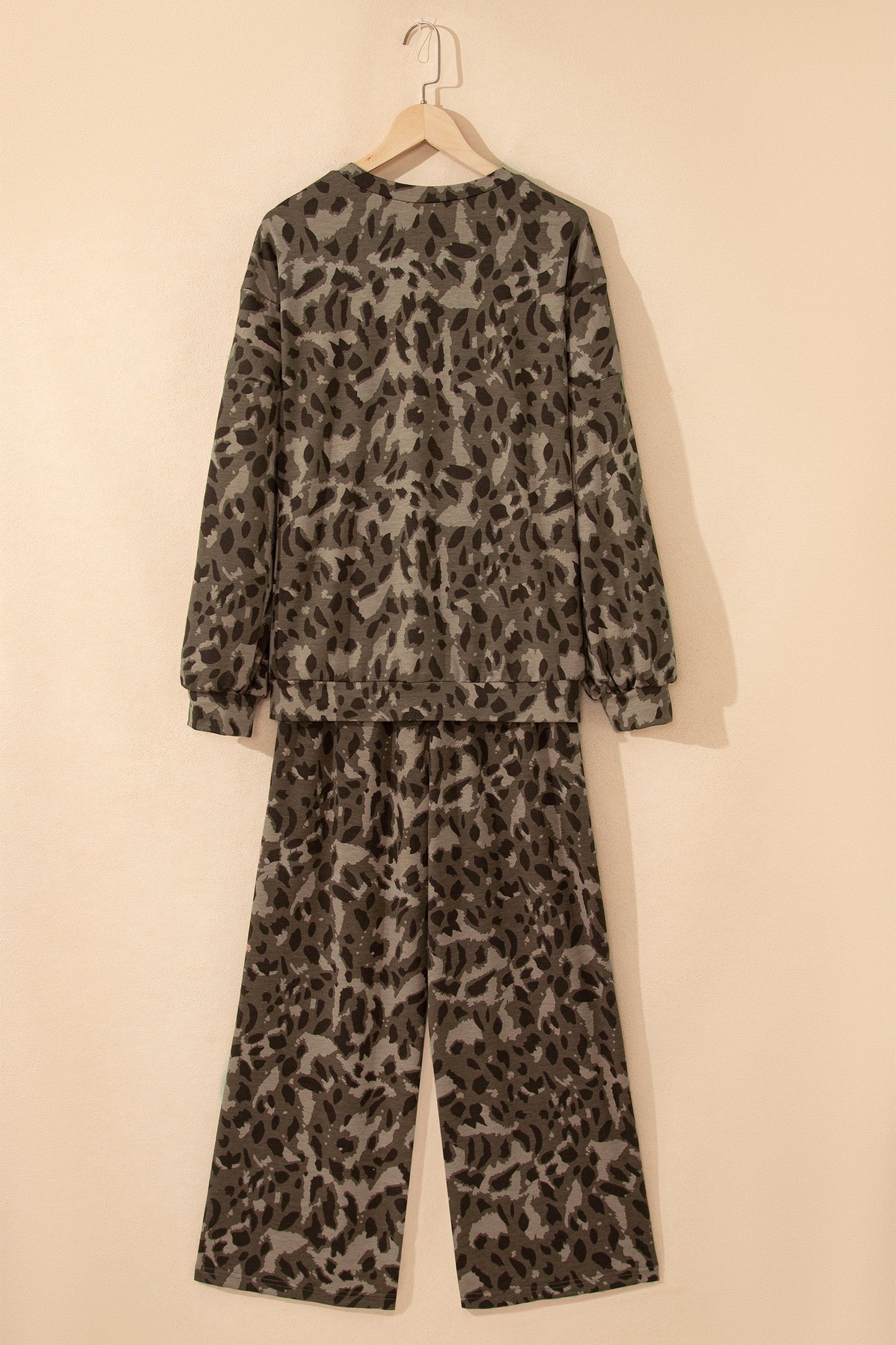 Threaded Pear Catherine Leopard Pullover Drawstring Loose Pant Set