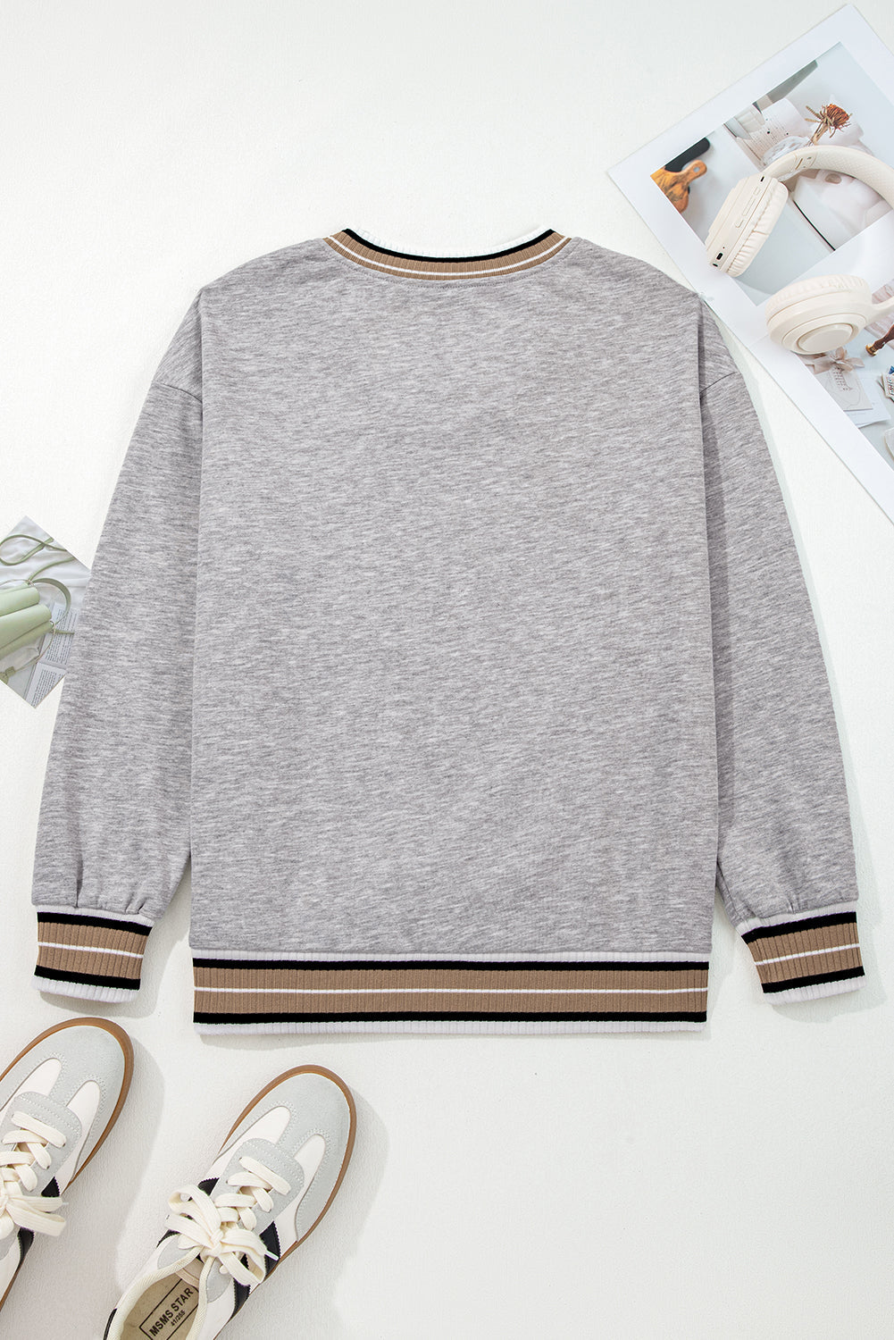 Threaded Pear Harlee Contrast Striped Trim Sweatshirt