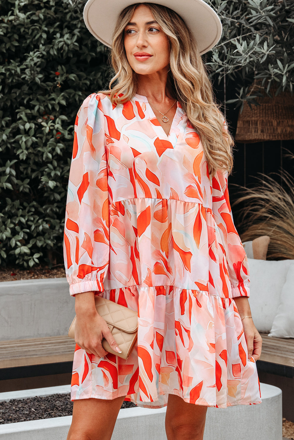 Threaded Pear Sierra Print Long Sleeve Dress