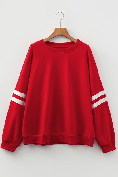 Sophia Varsity Striped Detail Sweatshirt - Light Gray / 1X - 14W-16W