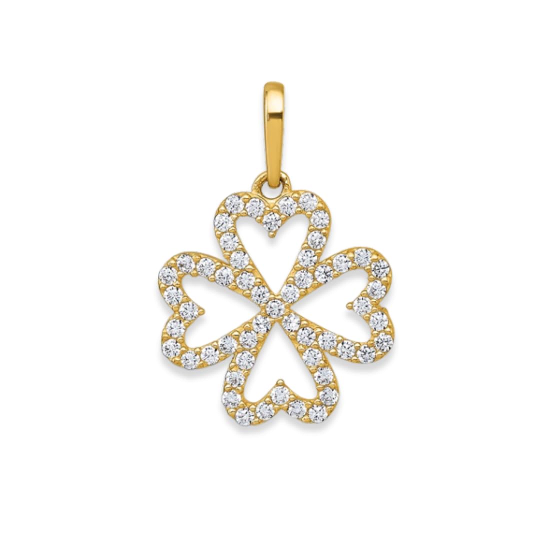 Four Leaf Clover  CZ Charm Sparkle Pendant 10K Yellow Gold