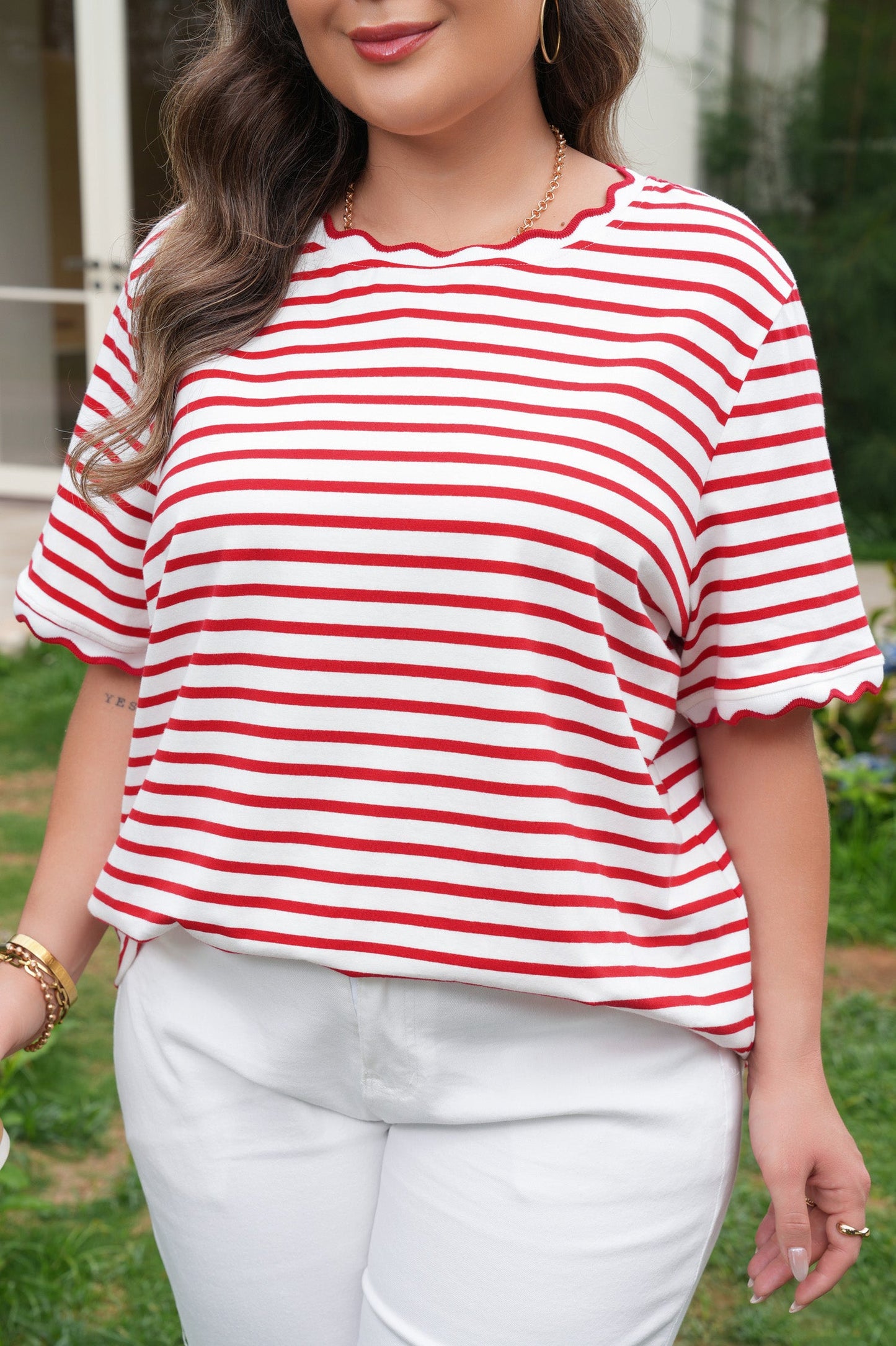 Threaded Pear Esther Trim Short Sleeve Plus Top