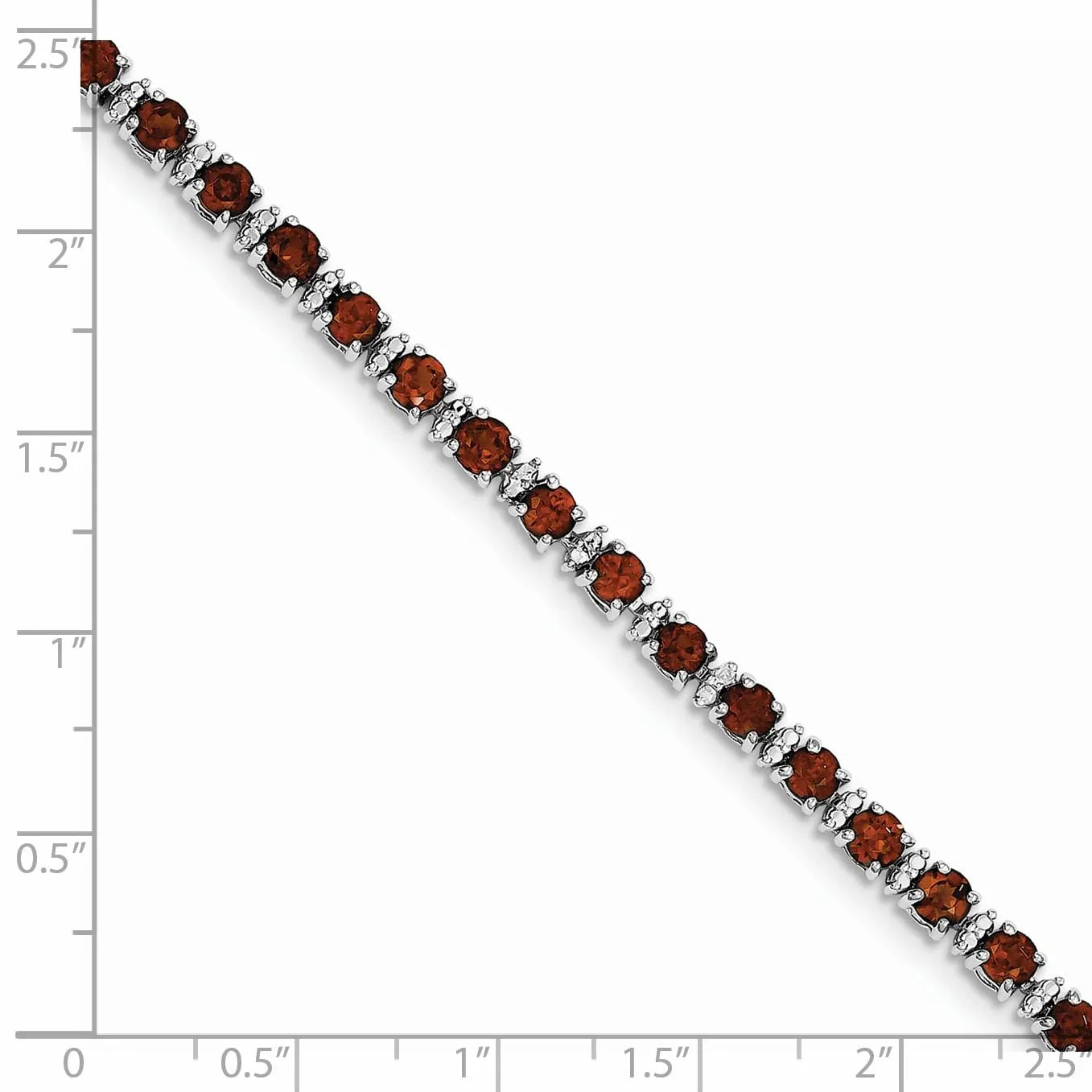 Round Red Garnet & Diamond Prong Sterling Silver Tennis Bracelet