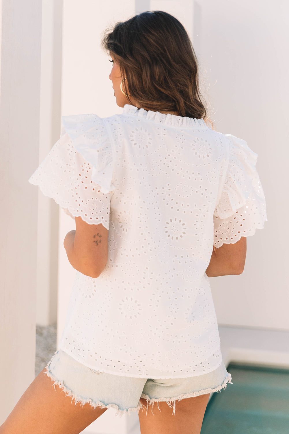 Threaded Pear Aspyn Ruffle Short Sleeve Blouse