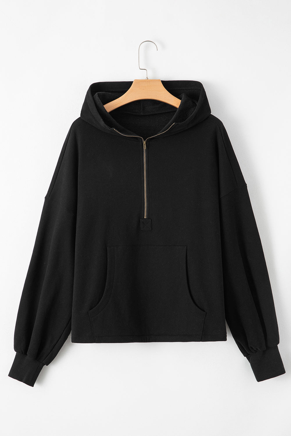Threaded Pear Kate Fleece Lined Half Zipper Kangaroo Pockets Loose Hoodie