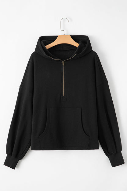 Threaded Pear Kate Fleece Lined Half Zipper Kangaroo Pockets Loose Hoodie
