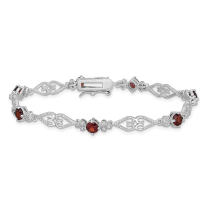 Genuine Red Garnet Diamond Sterling Silver Bracelet
