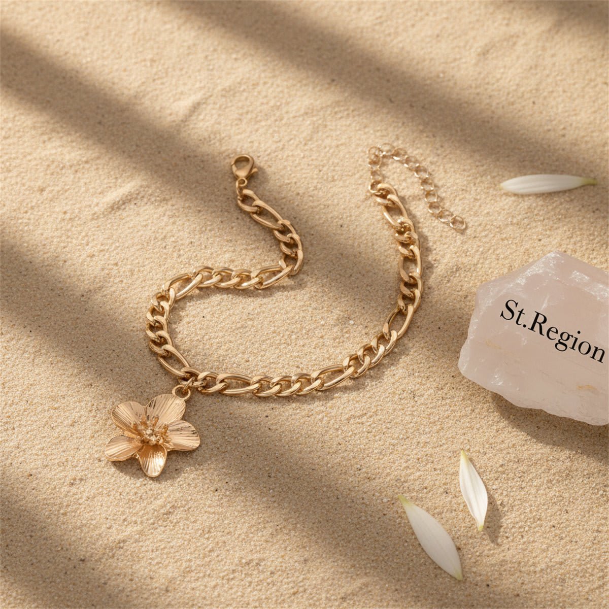 Goldtone Cable Chain Flower Charm Anklet