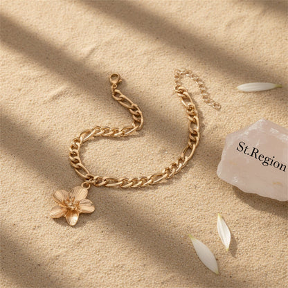 Goldtone Cable Chain Flower Charm Anklet