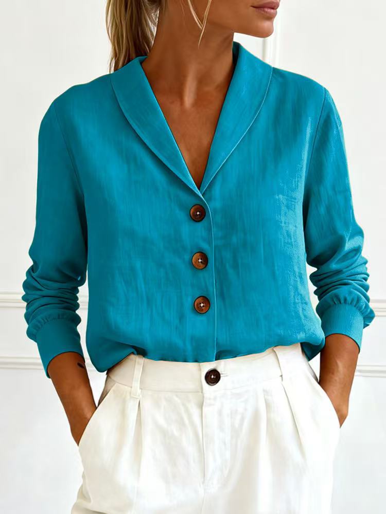 Women's Cotton-Linen Peter Pan Collar Button-Up Shirt – 6 Colors S–3XL