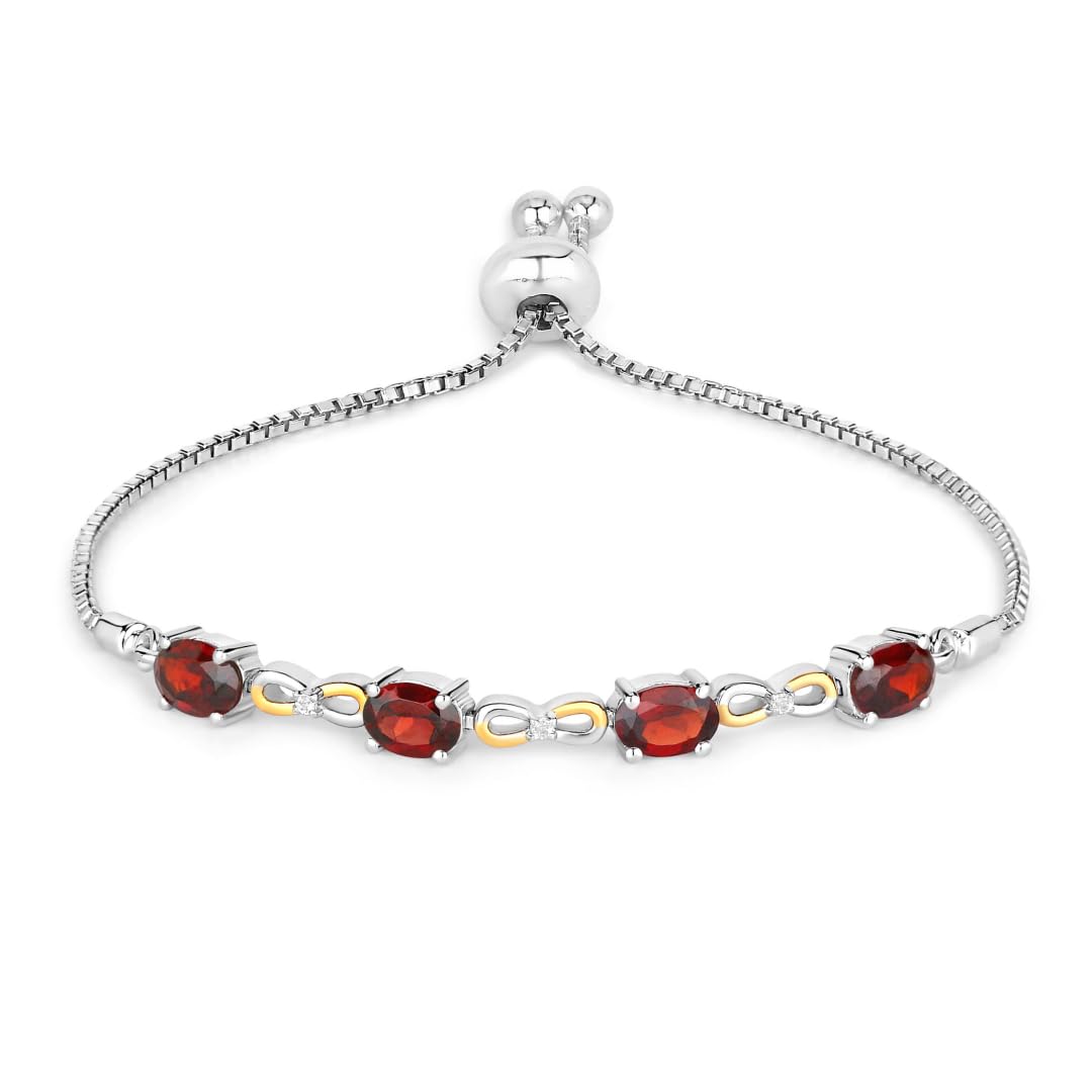 Oval Deep Red Garnet Prong Two-Tone Gold Plated Silver Infinity Bolo Adjustable Bracelet