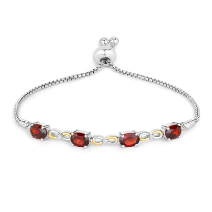 Oval Deep Red Garnet Prong Two-Tone Gold Plated Silver Infinity Bolo Adjustable Bracelet