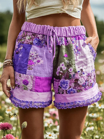 Women’s Retro Floral Print Casual Shorts