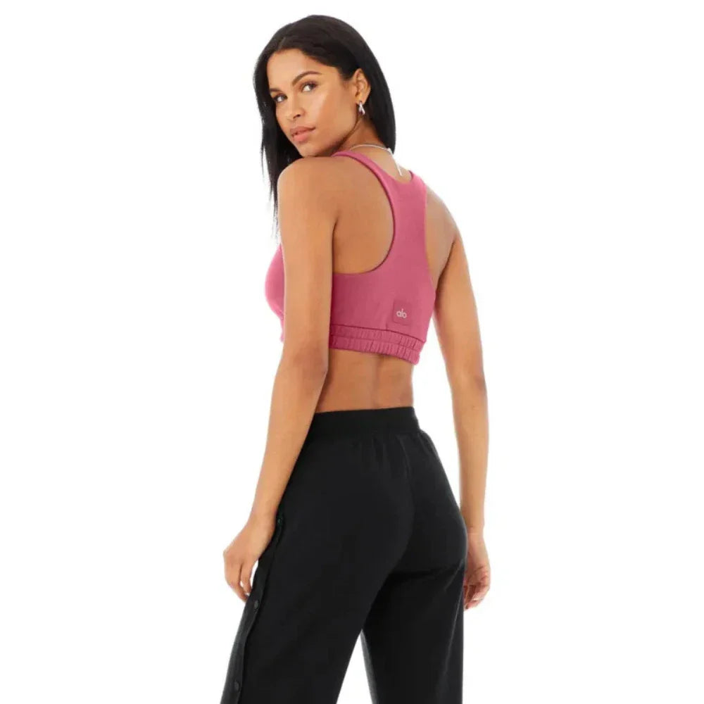 Alo Yoga Small French Terry Scoop Neck Women's Sports Bra— Raspberry Sorbet