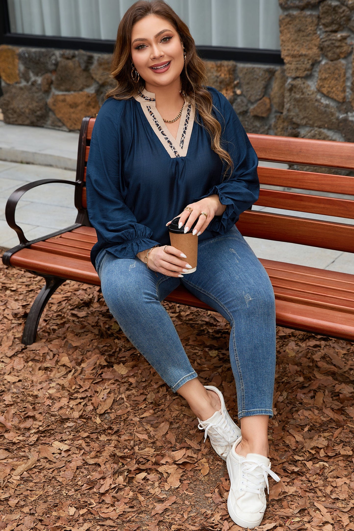 Threaded Pear Katelyn Long Flounce Sleeve PLUS Blouse
