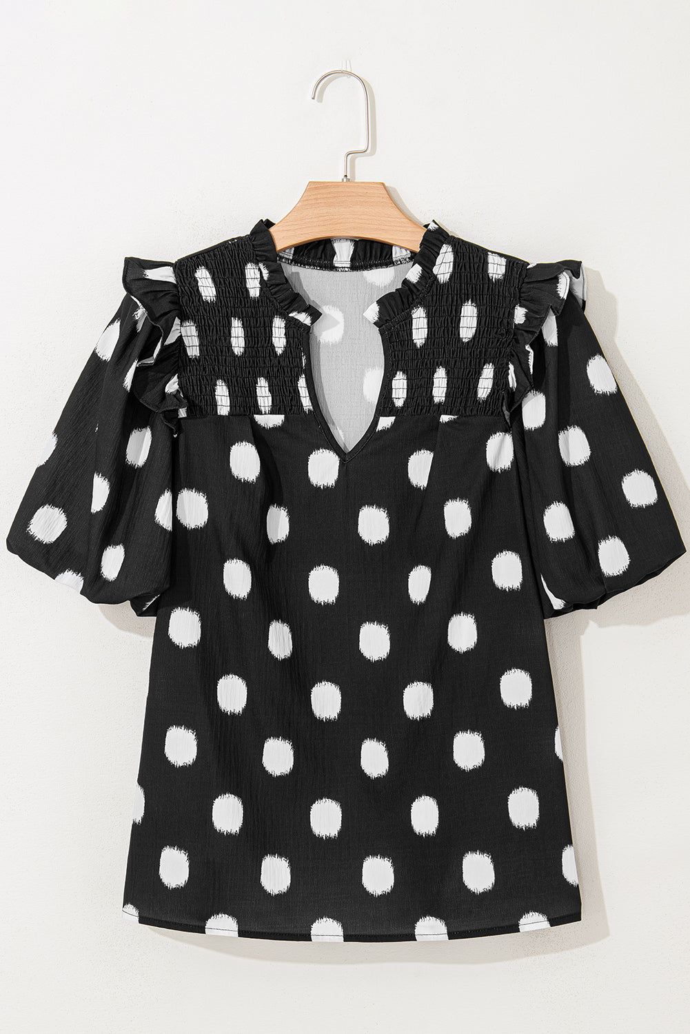 Threaded Pear Nola Notched Balloon Sleeve Blouse