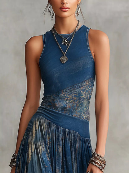 Printed Round Neck Sleeveless Maxi Dress