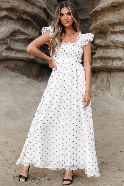 Threaded Pear Sarai Polka Dot Smocked Maxi Dress