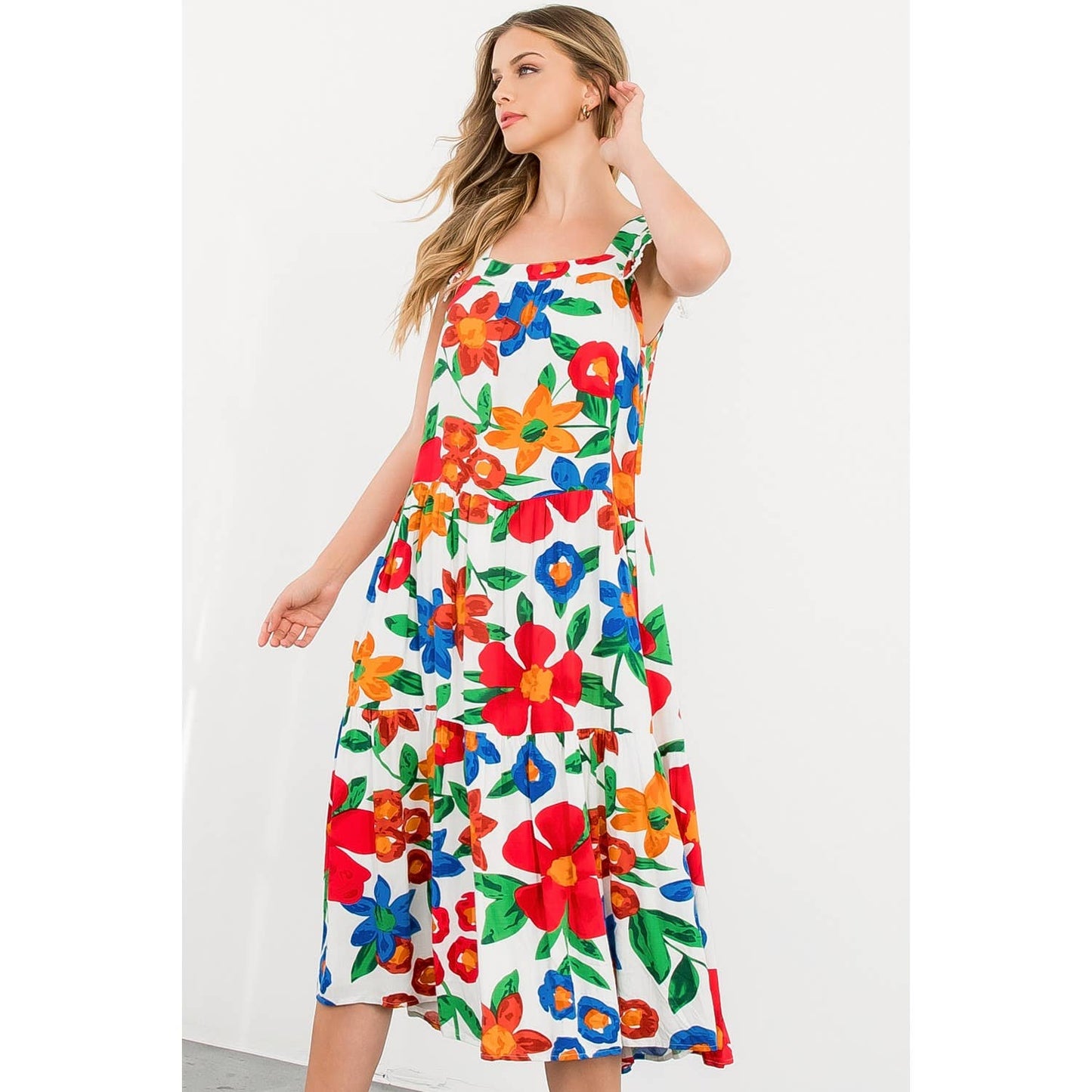 Marlow-Floral Print Tiered Midi Dress