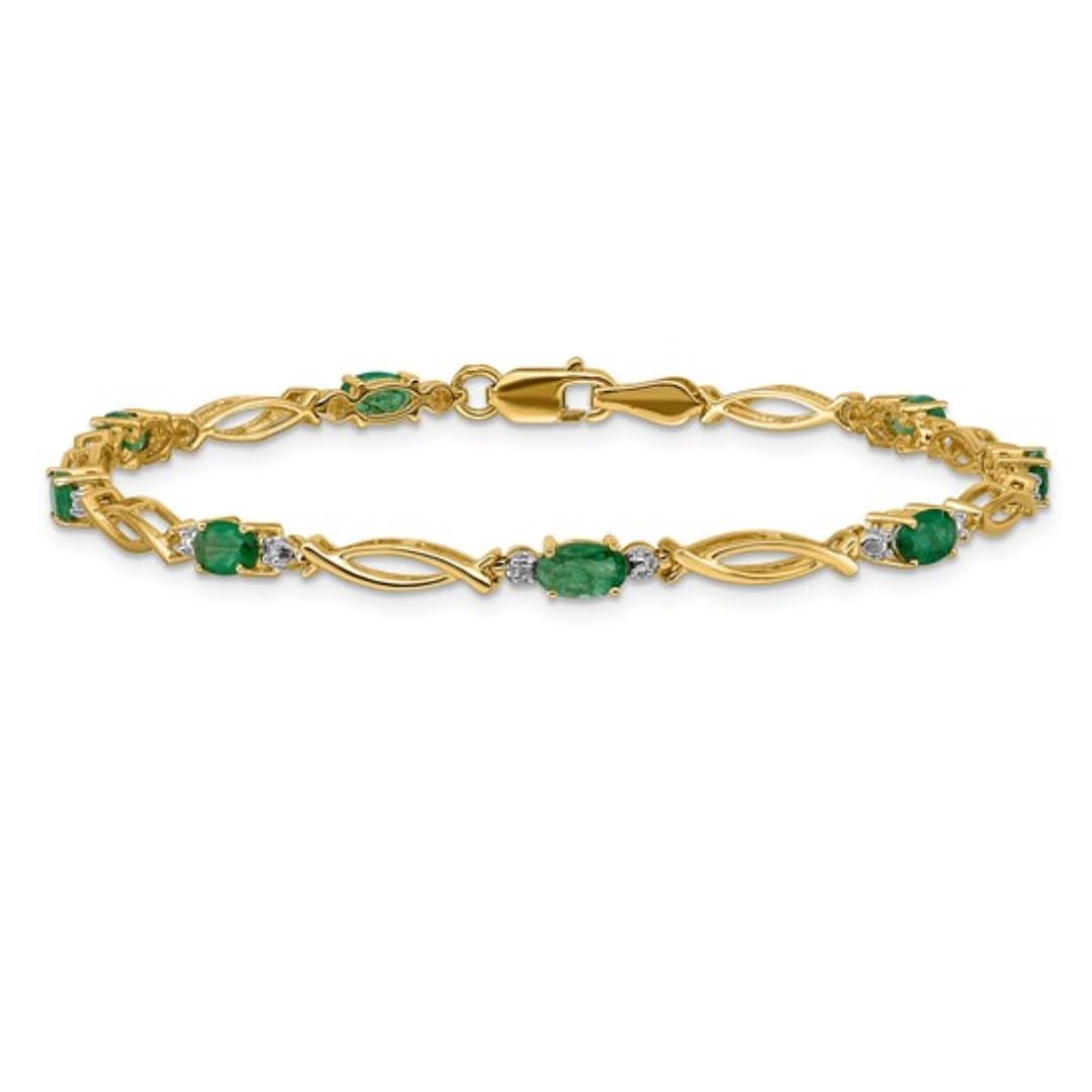 Oval Green Emerald & Diamond Prong 14K Yellow Gold Infinity Link Bracelet