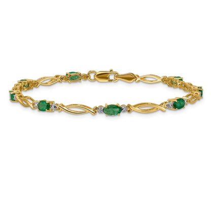 Oval Green Emerald & Diamond Prong 14K Yellow Gold Infinity Link Bracelet