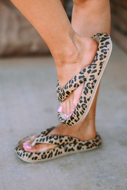 Threaded Pear Leopard Thick Sole Flip Flops