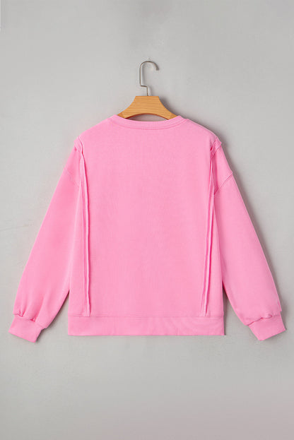 Threaded Pear Brianna Lace Bow Embroidered Exposed Seam Sweatshirt