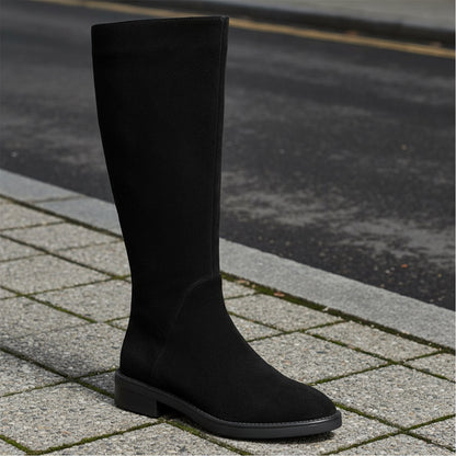 Women’s Long Martin Suede Boots | Solid Color Winter Fashion Boots