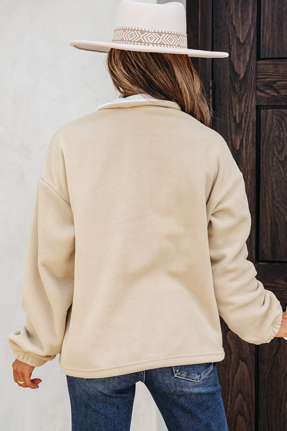 Threaded Pear Nicole Colorblock Patchwork Zipped Pullover
