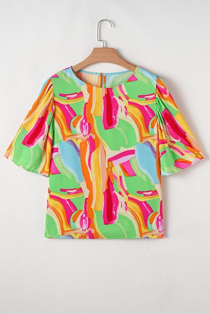 Threaded Pear Angel Abstract Half Sleeve Blouse