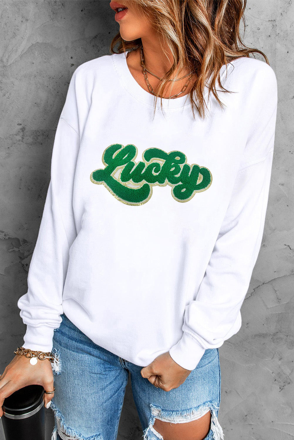 Threaded Pear Brinley Chenille Lucky Pattern Sweatshirt