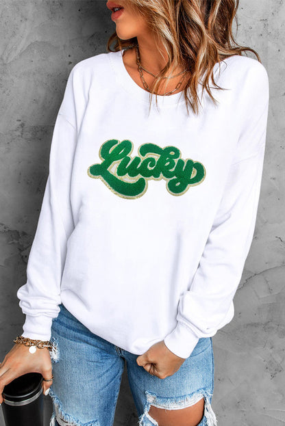 Threaded Pear Brinley Chenille Lucky Pattern Sweatshirt