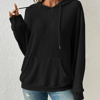 Mandotos Womens Knit Hoodie Sweatshirt With Pockets Drawstring Long Sleeve Solid Sunken Stripe Knitwear