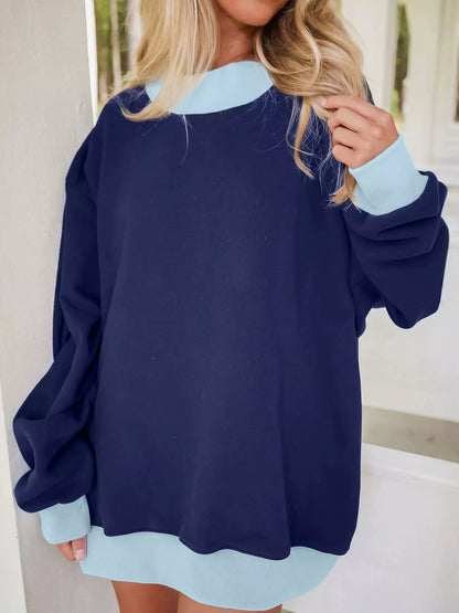 Oversized Color-Block Crewneck Sweatshirt