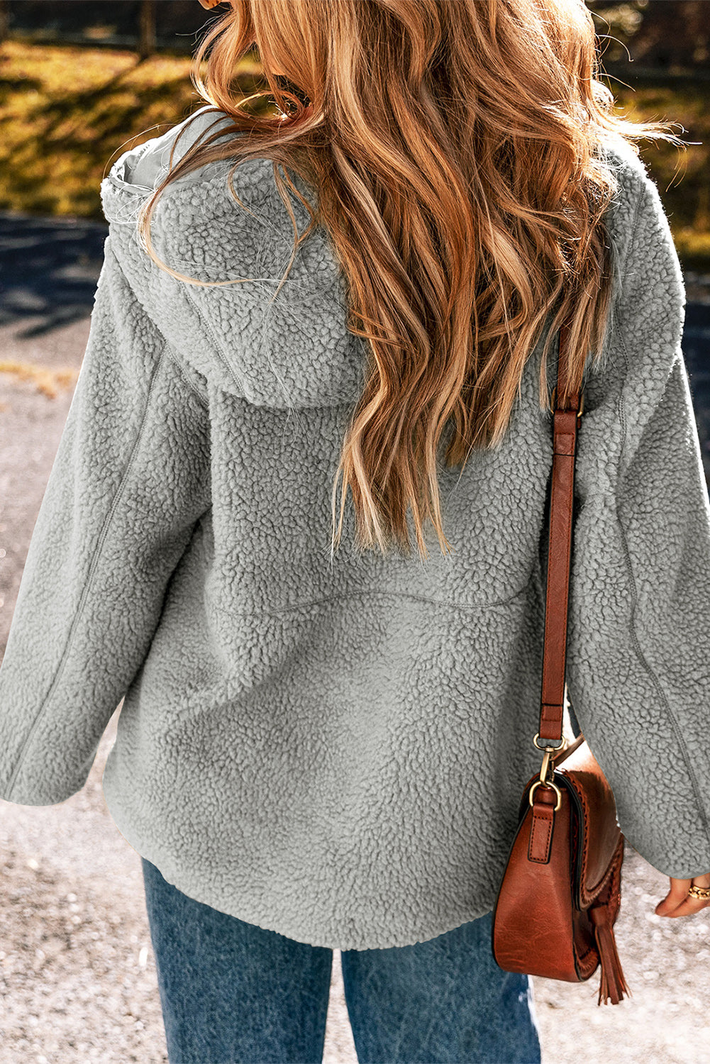 Threaded Pear Fleece Zip Up Drawstring Hooded Pocketed Jacket