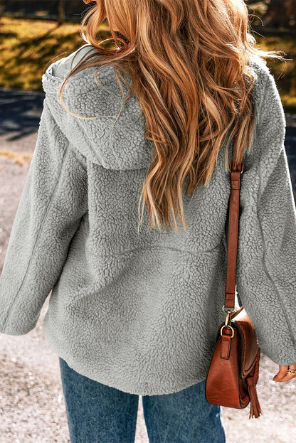 Threaded Pear Fleece Zip Up Drawstring Hooded Pocketed Jacket