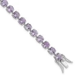 Round Purple Amethyst Prong Sterling Silver Tennis Bracelet