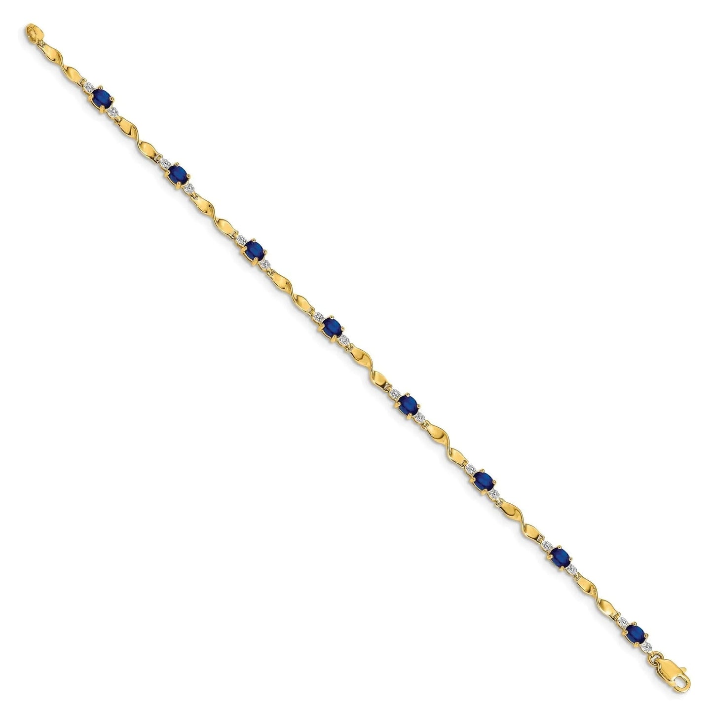 1.76 Ct Oval Blue Sapphire & Diamond Prong 14K Yellow Gold Twist Link Bracelet