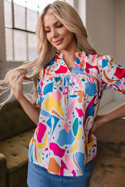 Threaded Pear Harper Shirred Short Sleeve Blouse