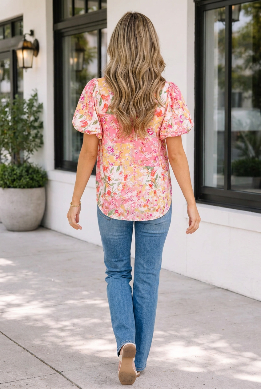 Threaded Pear Katherine Sleeve Floral Blouse