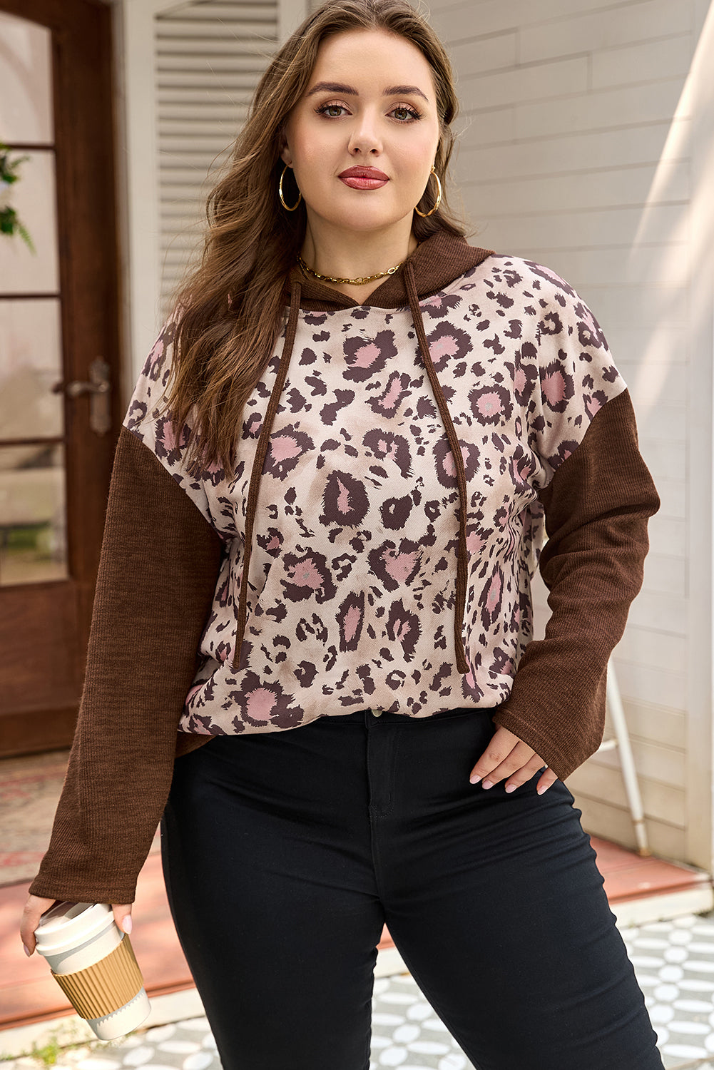 Threaded Pear Scarlett Print Knit Patchwork Hoodie