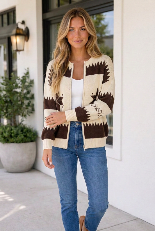 Threaded Pear Jenny Zip Front Loose Sweater