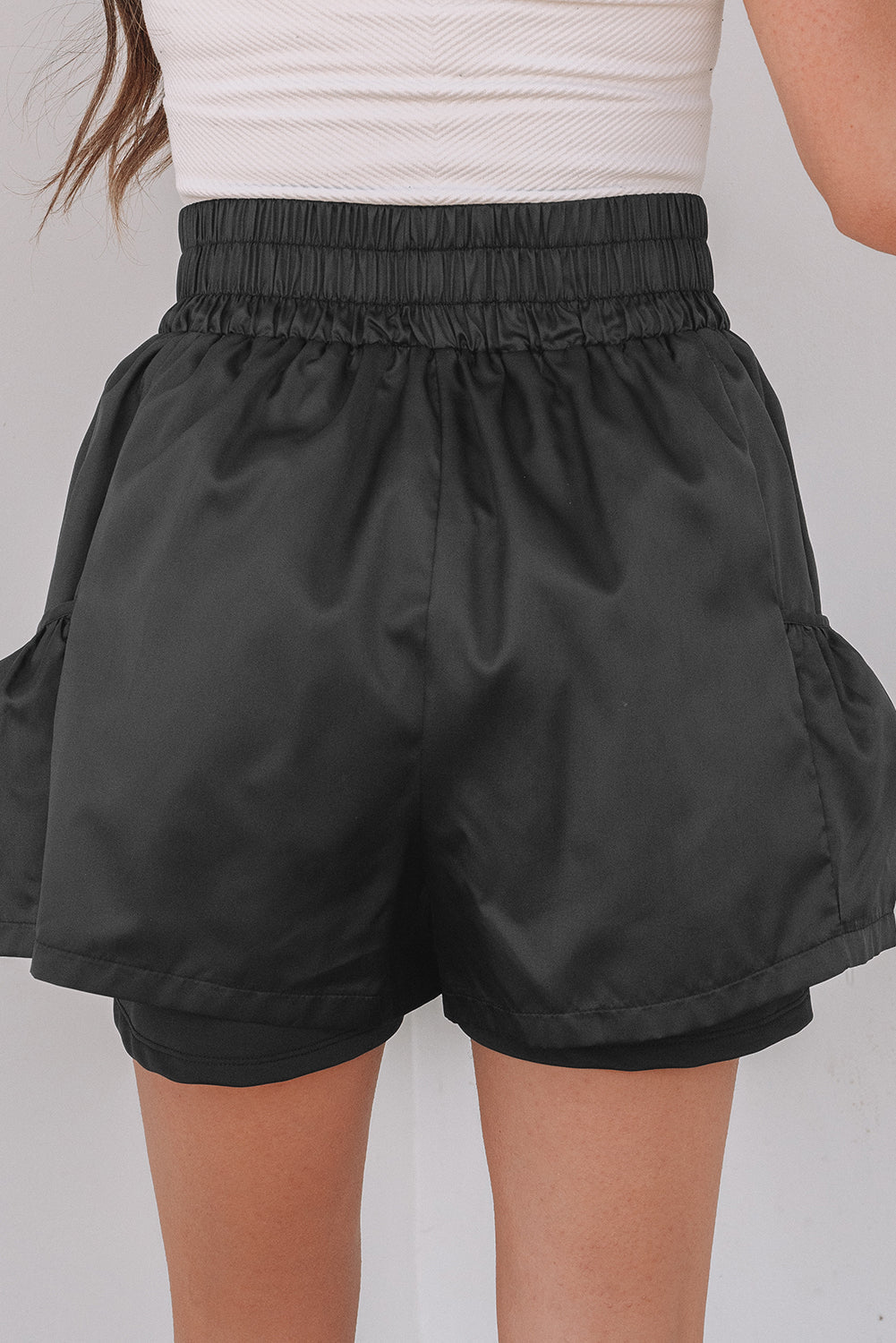 Threaded Pear Maxine Elastic High Waist Pocketed Casual Shorts