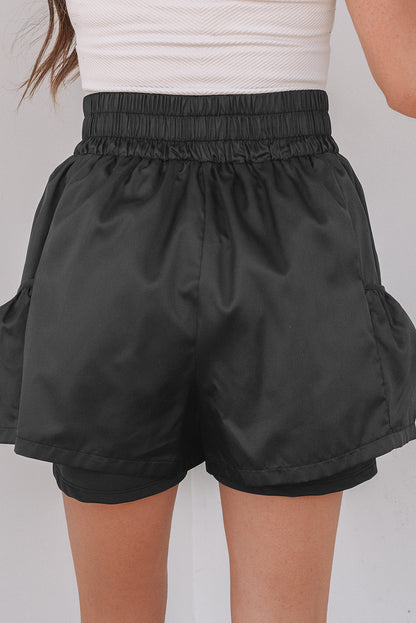 Threaded Pear Maxine Elastic High Waist Pocketed Casual Shorts