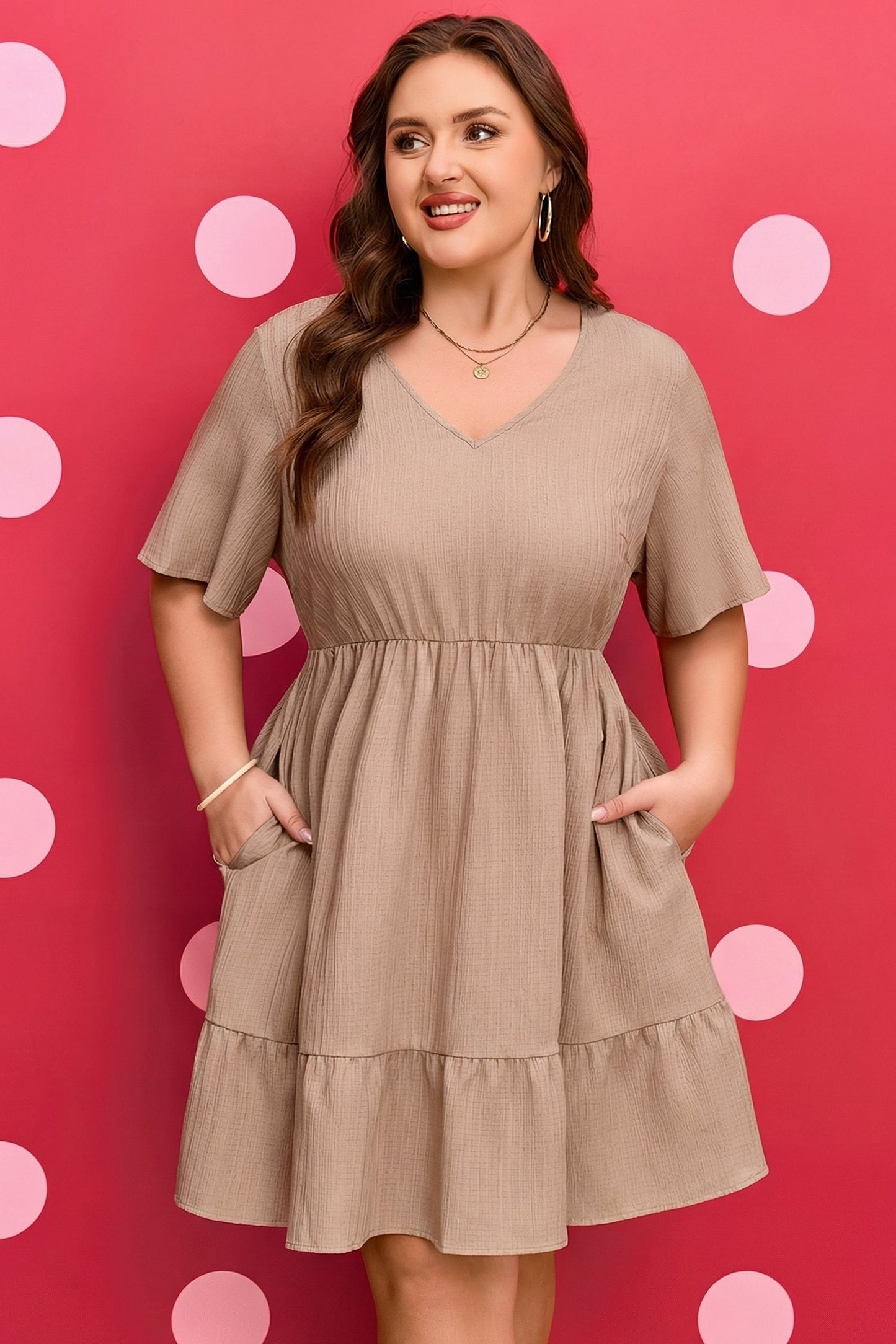 Threaded Pear Kaylee Ruffled Short Sleeve PLUS Dress