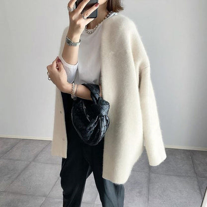 Women’s Wool-Like Oversized Coat — Solid Color, Long Sleeve Button-Up Trench