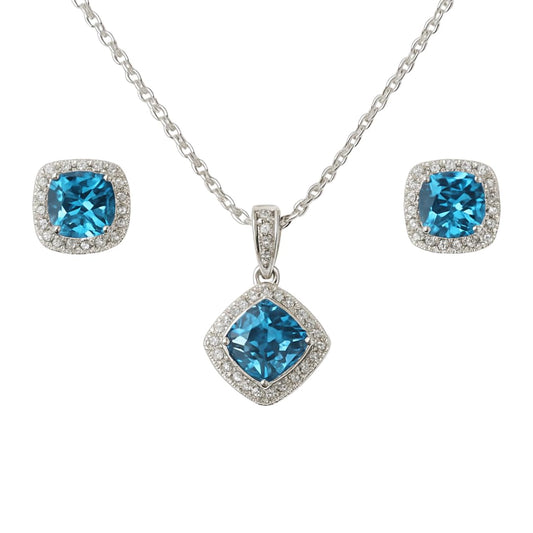 Earrings and Necklace Natural Cushion Blue Topaz Jewelry Sets