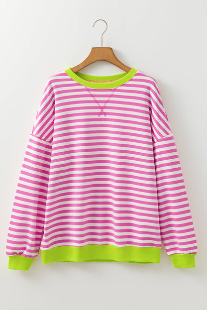 Threaded Pear Elliana Stripe Crossed Stitch Drop Shoulder Sweatshirt